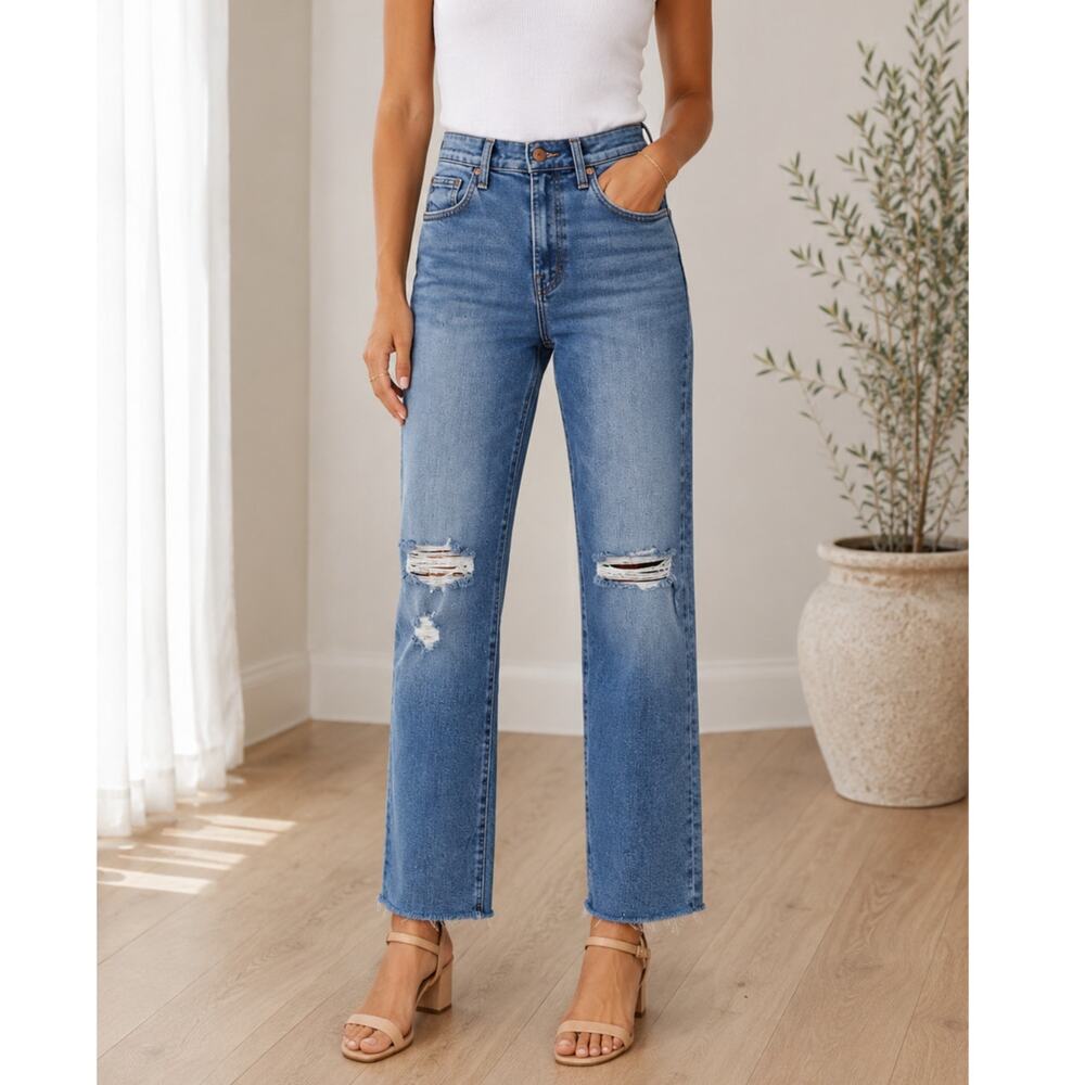 Mother High Waisted Rider Straight Ankle Fray Jeans 28 / 6
